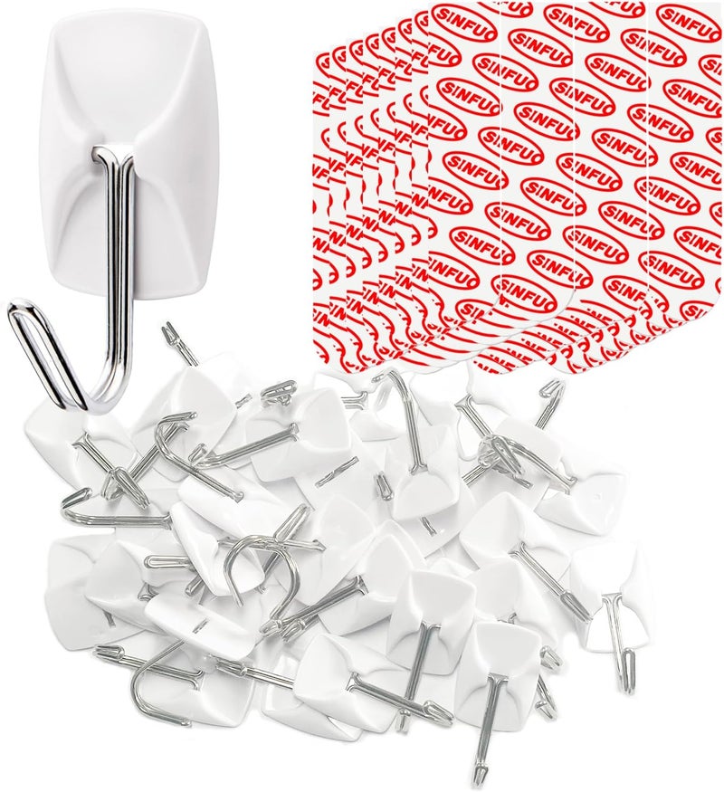 Sinfuo Wire Hooks for Wall Small 32 Hooks, Heavy Duty Wall Hooks with 32 Strips, Damage Free Adhesive Hooks for Key Holder, Coat, Door, Shower Hanging - Image 1
